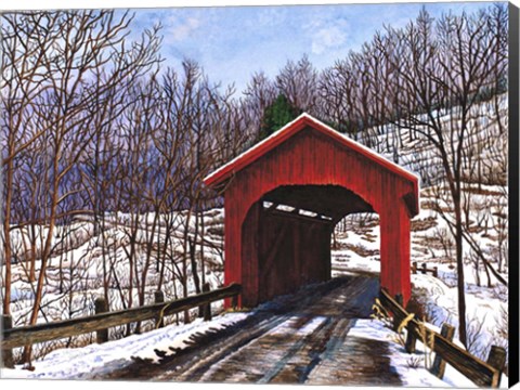 Framed Old Red Bridge In Vermont Print