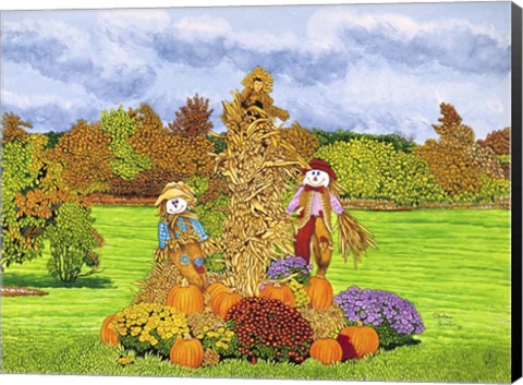 Framed Pumpkins And Scarecrows, Eden Ny Print