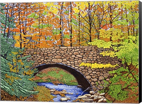 Framed Stone Bridge, Allegany State Park, Ny Print