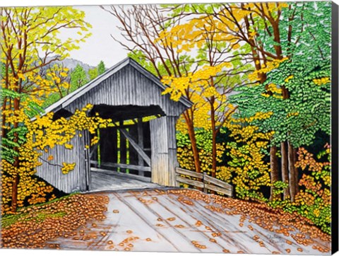 Framed Vermont Bridge In Fall Print