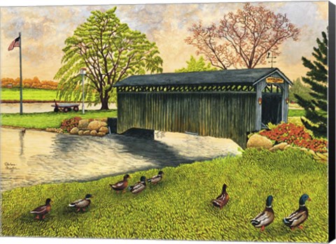 Framed Winter&#39;s Covered Bridge, North Collins Ny Print
