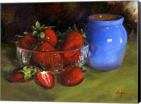 Framed Strawberry Blue Vase Print