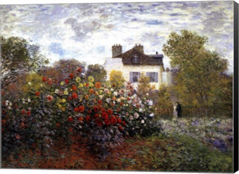 Framed Artist&#39;s Garden in Argenteuil (A Corner of the Garden with Dahlias), c.1873 Print