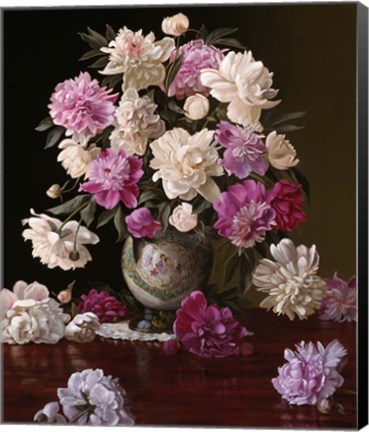 Framed Peonies in a Japanese Vase Print