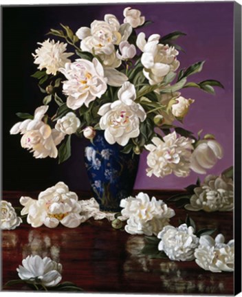 Framed White Peonies in Blue Chinese Vase Print