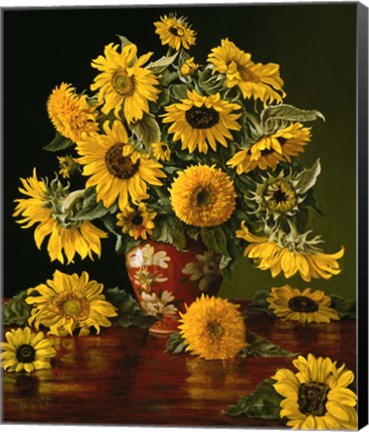 Framed Sunflowers in a Crimson Vase Print