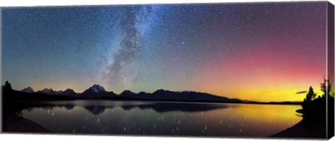Framed Northern Lights over Jackson Lake Pano Print