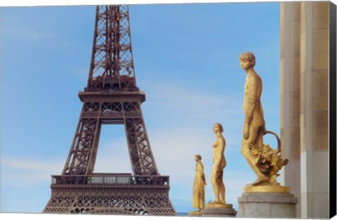 Framed Eiffel Tower and Les Oiseaux Statues Print