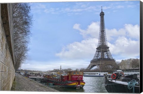 Framed Eiffel Tower and Seine Boats in Paris Print