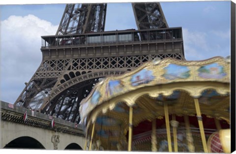 Framed Eiffel Tower with Running Carousel Print