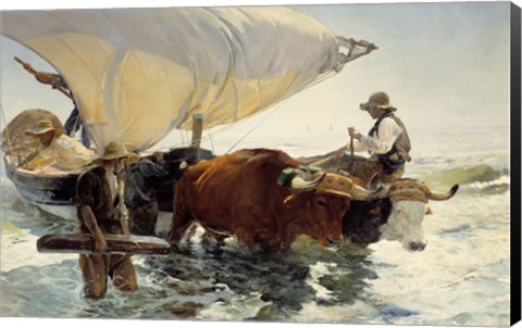 Framed Returning from Fishing - Hauling of the Boat Print