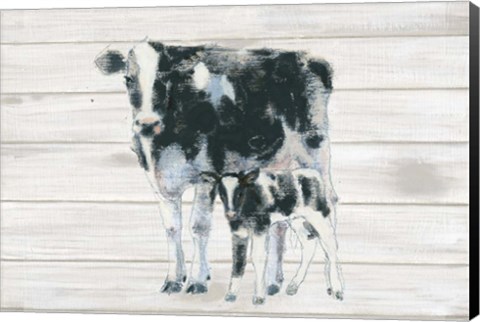 Framed Cow and Calf on Wood Print