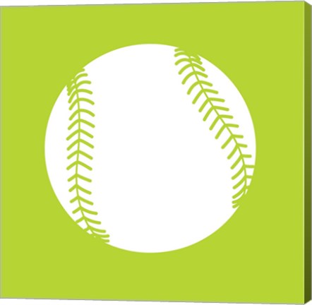 Framed White Softball on Lime Print