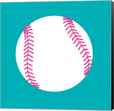 Framed White Softball on Teal Print