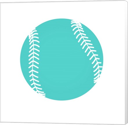 Framed Teal Softball on White Print