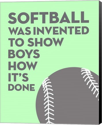 Framed Softball Quote - Grey On Mint Print