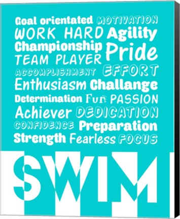 Framed Swimming Word Cloud - White Print