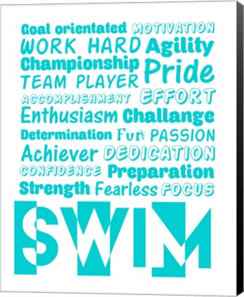 Framed Swimming Word Cloud - Teal Print