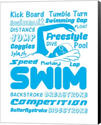 Framed Swimming Word Cloud - Blue Print