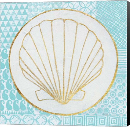 Framed Summer Shells II Teal and Gold Print