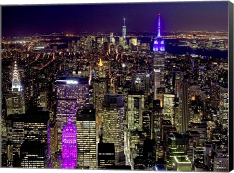 Framed Midtown and Lower Manhattan at Night Print