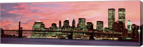 Framed Manhattan at Night - Pink Sky Print