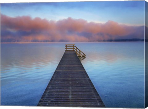 Framed Boat Ramp and Fog Bench, Bavaria, Germany Print