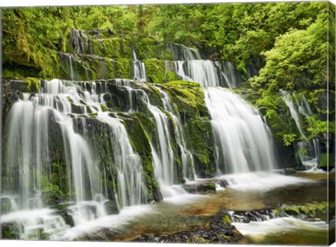 Framed Waterfall Purakaunui Falls, New Zealand Print