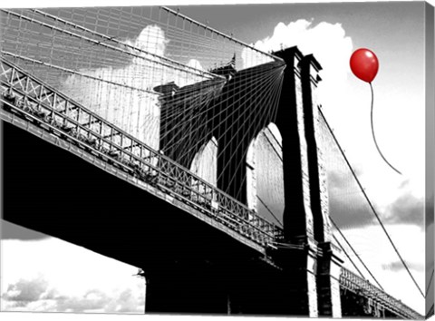 Framed Balloon over Brooklyn Bridge Print