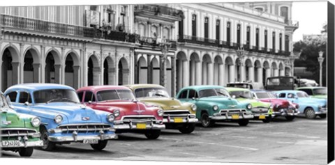 Framed Cars Parked in Line, Havana, Cuba Print