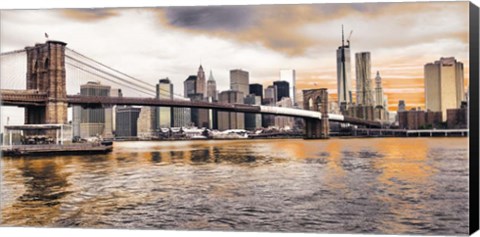 Framed Brooklyn Bridge and Lower Manhattan at sunset, NYC Print