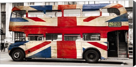 Framed Union Jack Double-Decker Bus, London Print