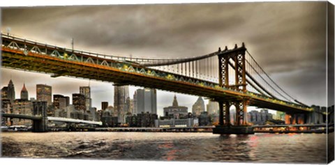 Framed Manhattan Bridge and New York City Skyline, NYC Print