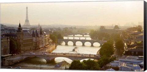 Framed Bridges over the Seine River, Paris Sepia Print