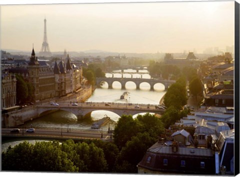 Framed Bridges over the Seine River, Paris Sepia 2 Print