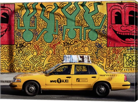 Framed Taxi and Mural painting, NYC Print