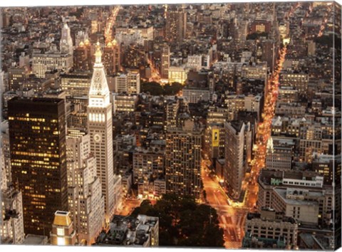 Framed Aerial View of Manhattan with Flatiron Building, NYC Print