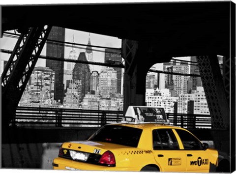 Framed Taxi on the Queensboro Bridge, NYC Print