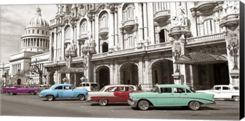 Framed Vintage American Cars in Havana, Cuba Print