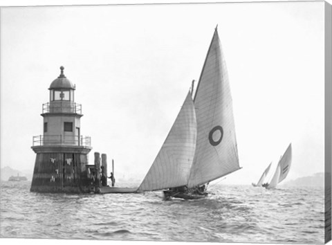 Framed Sloop and Channel Pile Light on Sydney Harbour Print