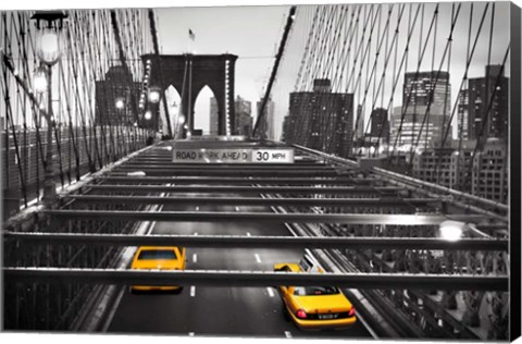 Framed Taxi on Brooklyn Bridge, NYC Print