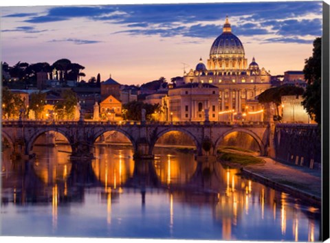 Framed Night View at St. Peter&#39;s Cathedral, Rome Print