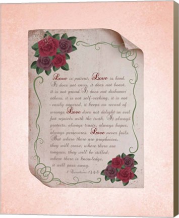 Framed Corinthians 13:4-8 Love is Patient - Rose Border Pink Print