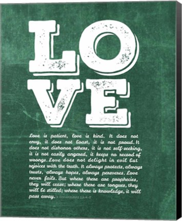 Framed Corinthians 13:4-8 Love is Patient - Green Print