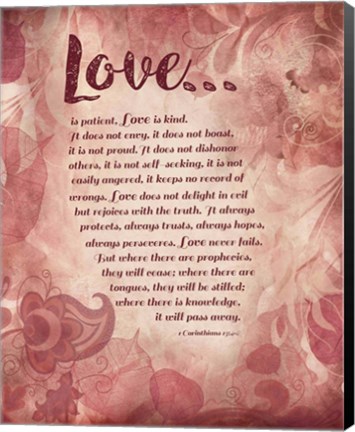 Framed Corinthians 13:4-8 Love is Patient - Pink Floral Print