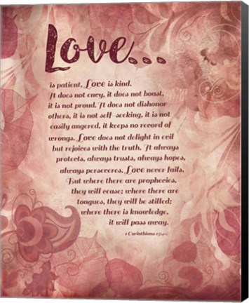 Framed Corinthians 13:4-8 Love is Patient - Pink Floral Print