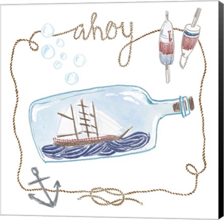 Framed Ship in a Bottle Ahoy Print