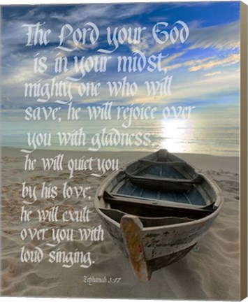 Framed Zephaniah 3:17 The Lord Your God (Beach) Print