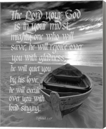 Framed Zephaniah 3:17 The Lord Your God (Beach Black &amp; White) Print