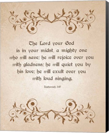 Framed Zephaniah 3:17 The Lord Your God (Brown) Print